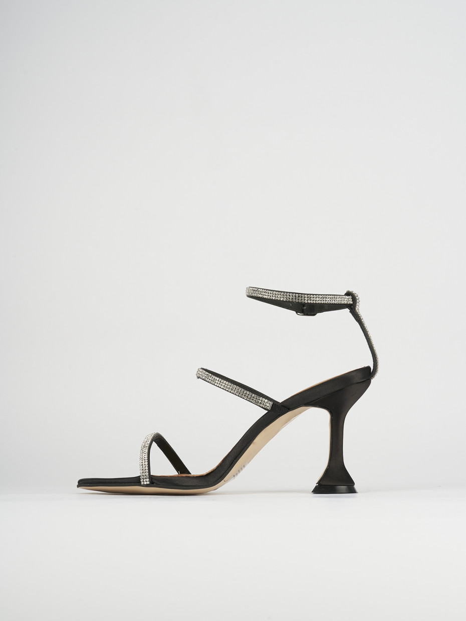 High heel sandals heel 8 cm black satin