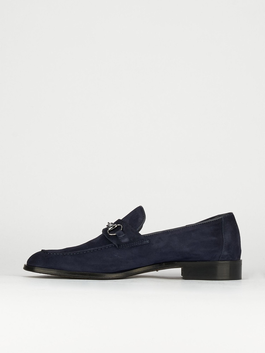 Mocassini tacco 1cm camoscio blu