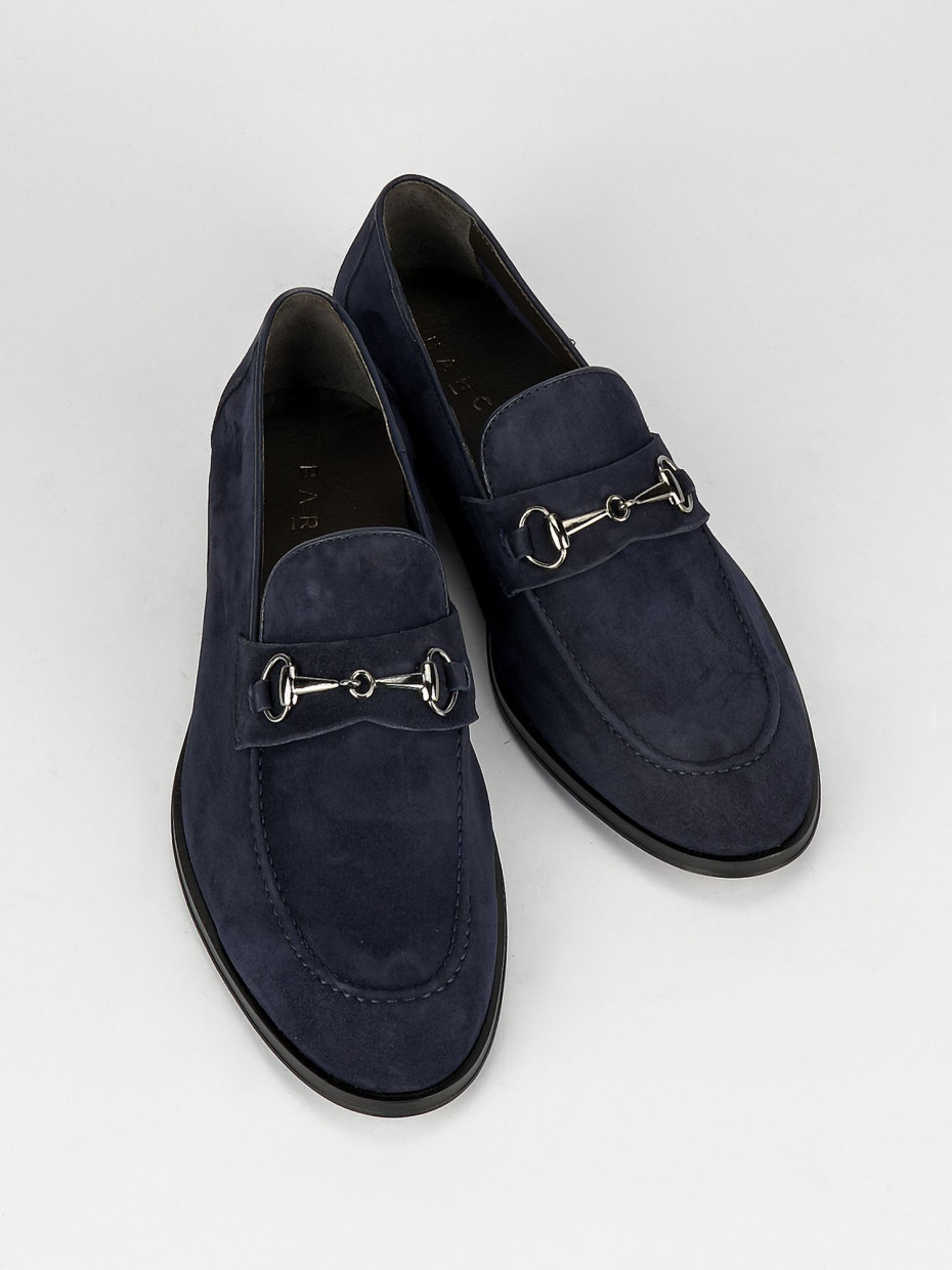 Mocassini tacco 1cm camoscio blu