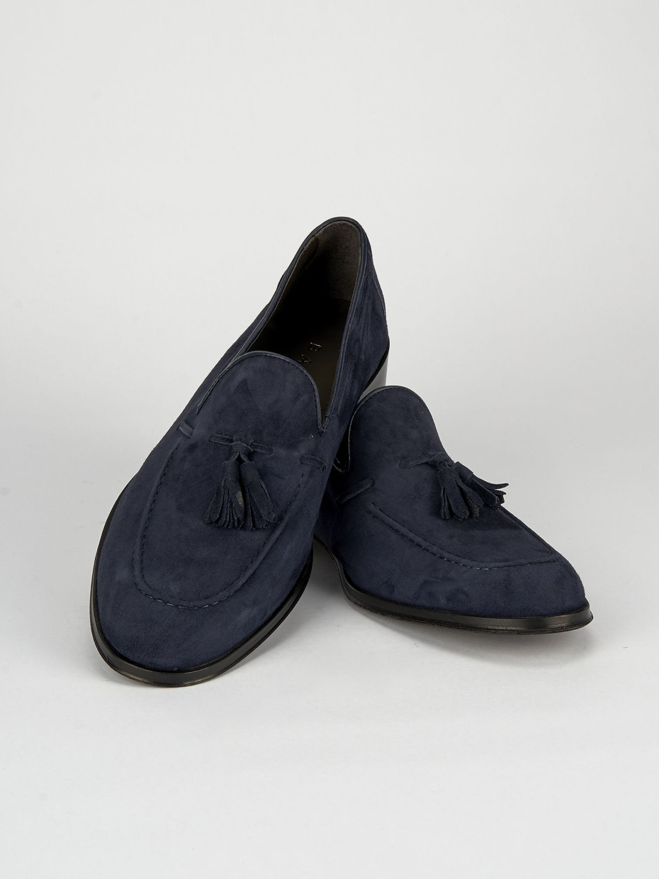 Mocassini tacco 2cm camoscio blu
