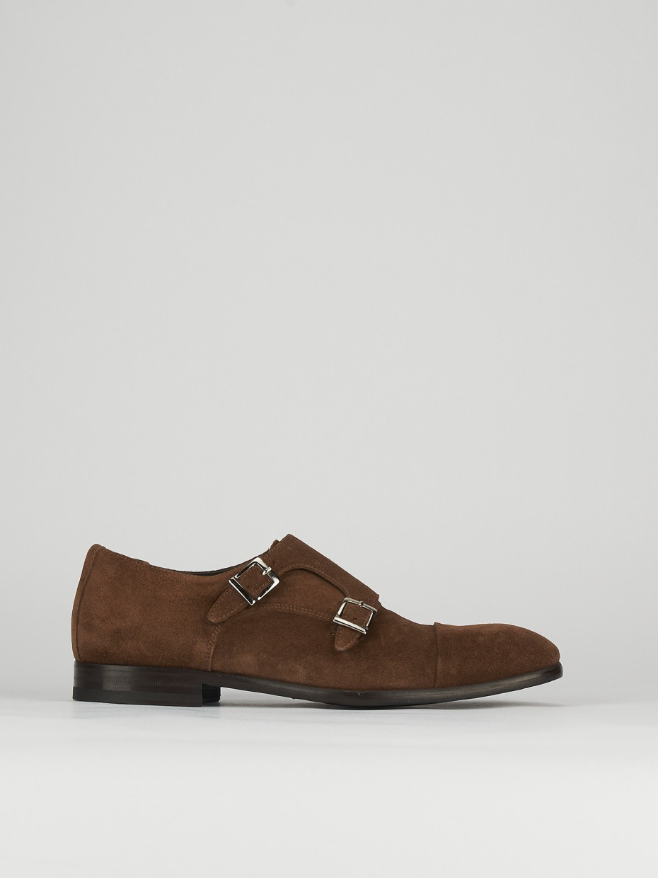 Monk strap tacco 2 cm marrone camoscio