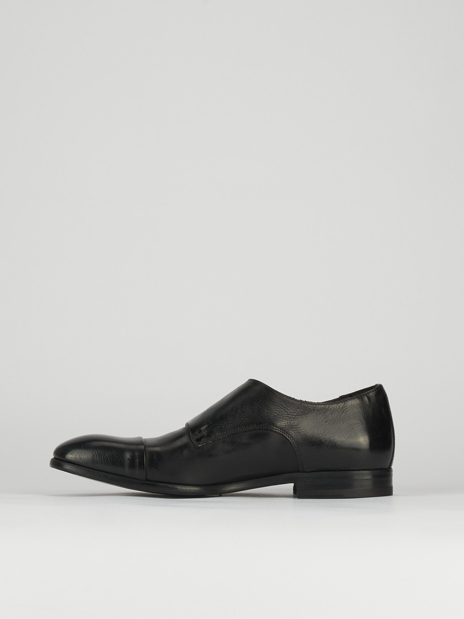 Monk strap tacco 2 cm nero pelle