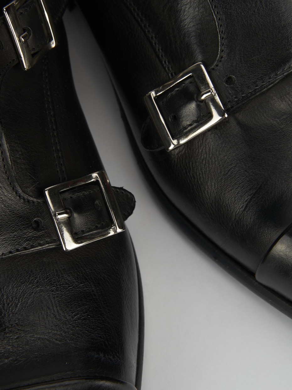 Monk strap tacco 2 cm nero pelle