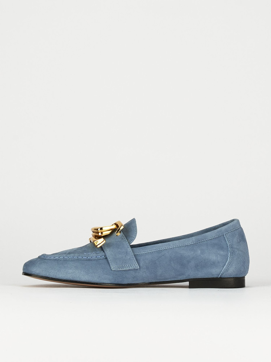 Mocassini tacco 1cm camoscio azzurro