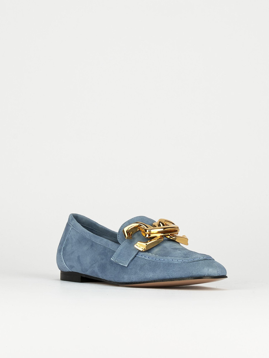 Mocassini tacco 1cm camoscio azzurro