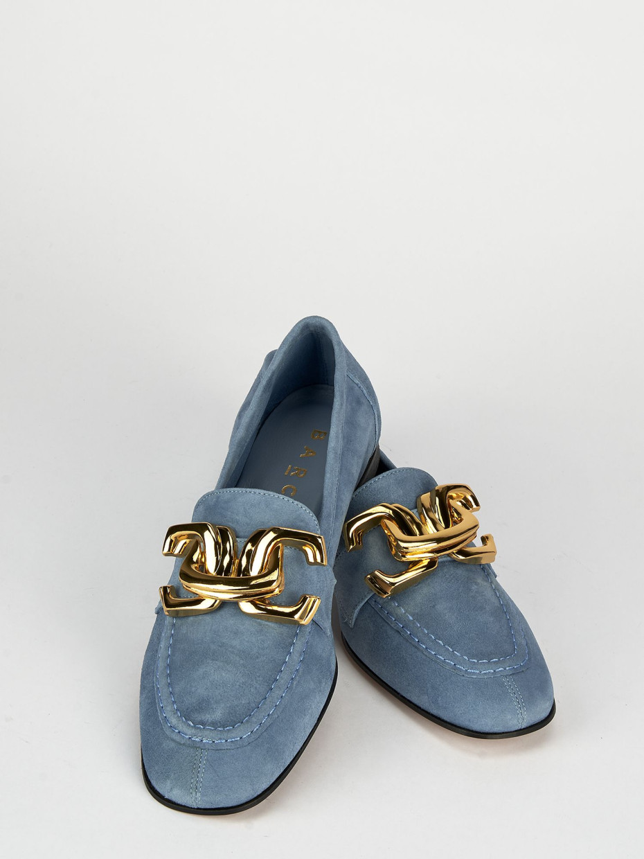 Mocassini tacco 1cm camoscio azzurro