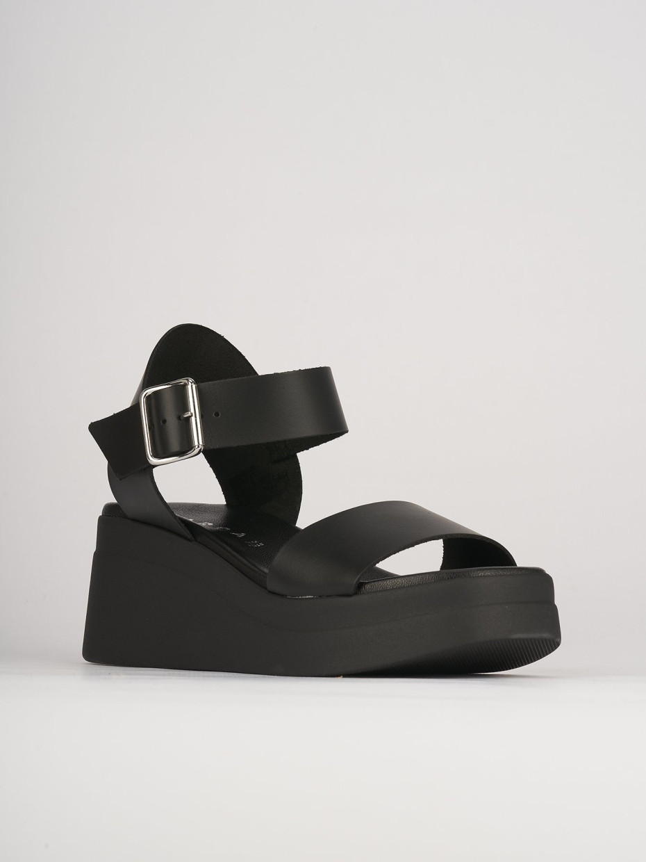 Sandali zeppa tacco 5cm pelle nero