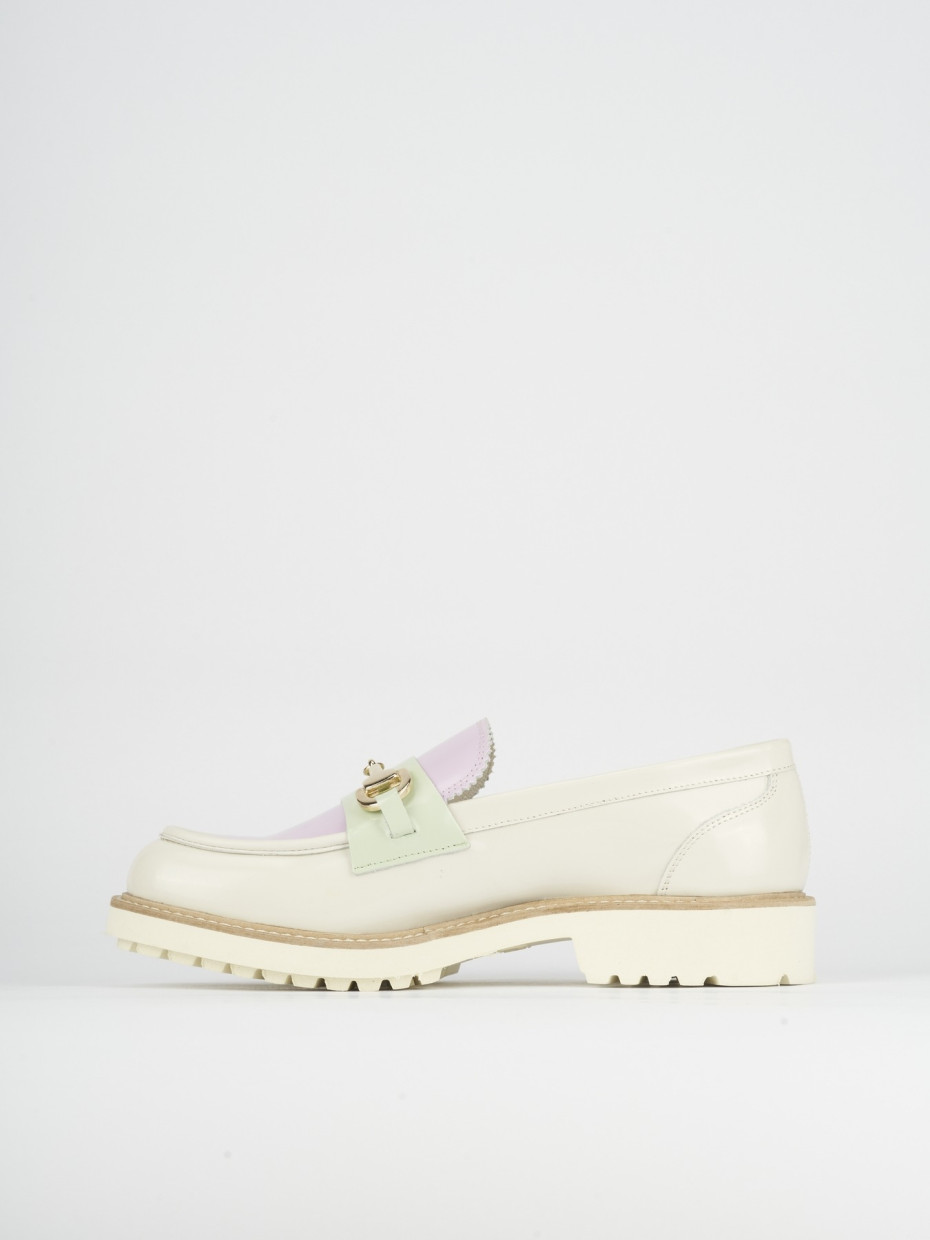 Loafers heel 2 cm white leather