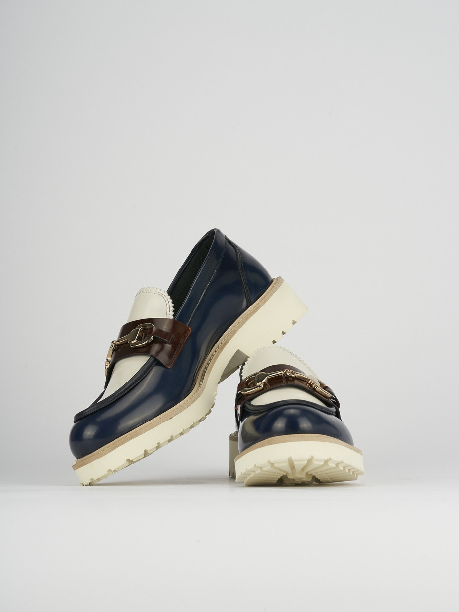 Loafers heel 2 cm blu leather