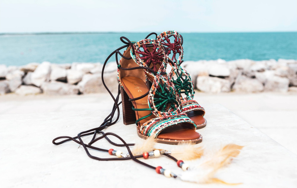 High heel sandals heel 9 cm multicolor leather