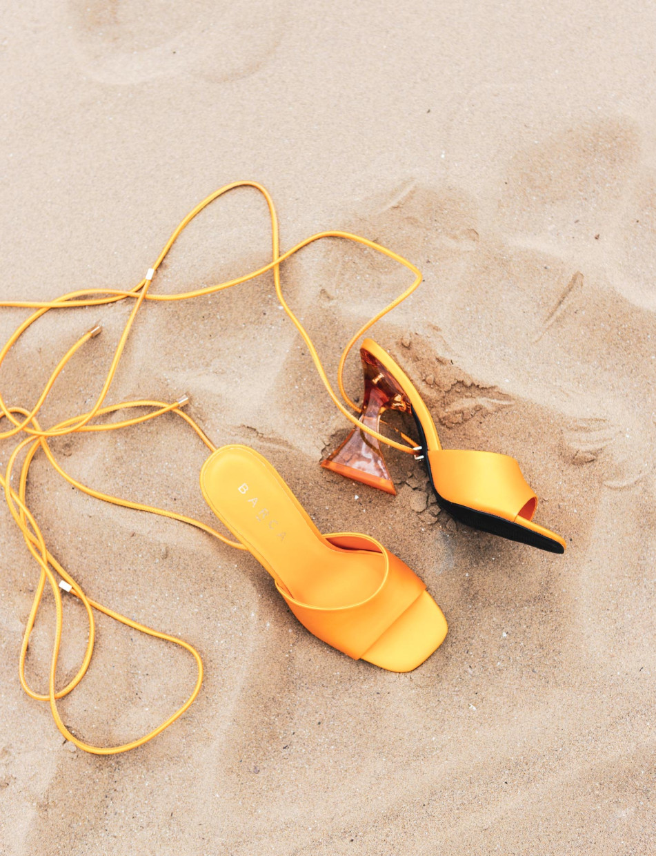 High heel sandals heel 8 cm orange leather