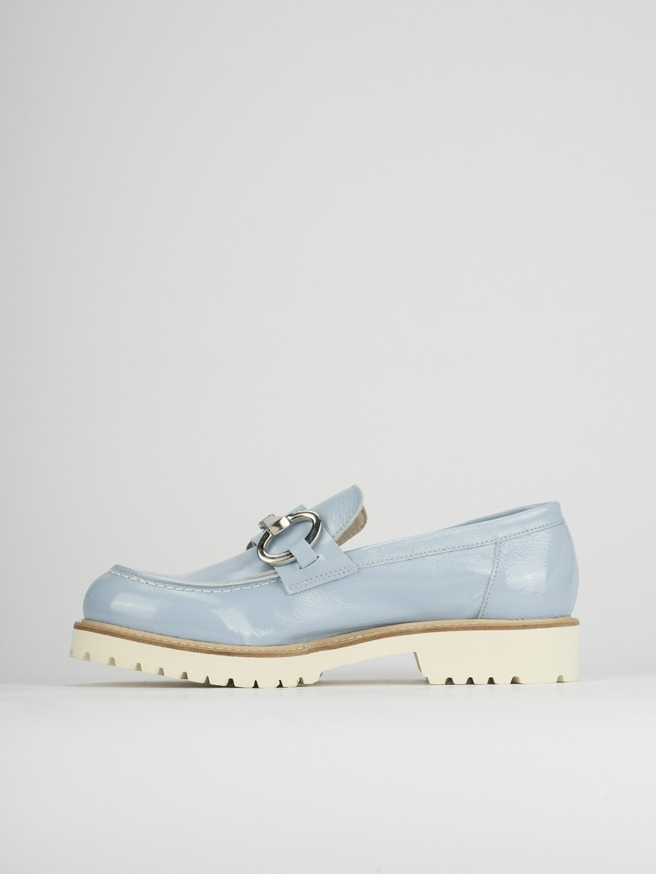 Mocassini tacco 2cm pelle azzurro