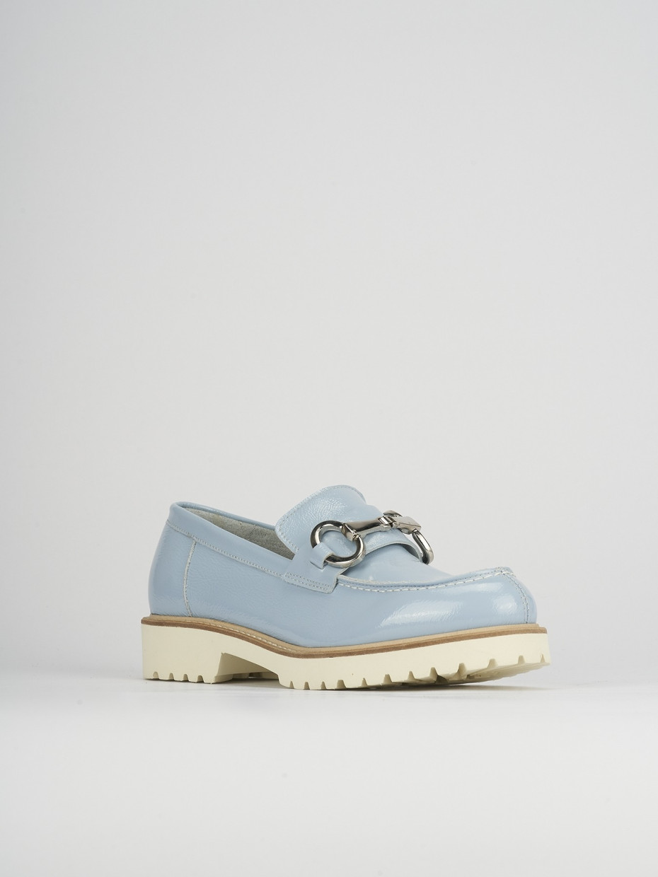 Mocassini tacco 2cm pelle azzurro