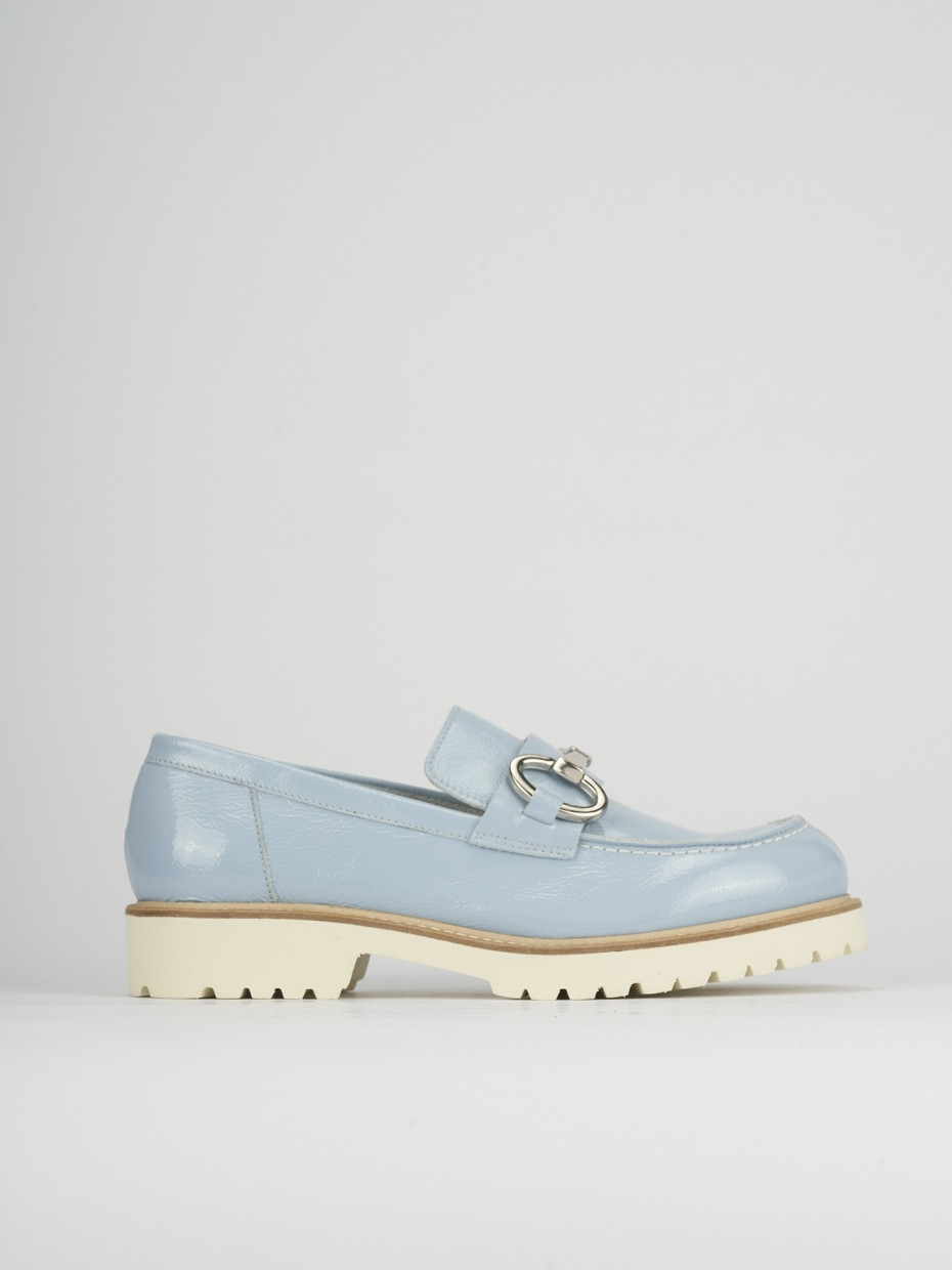 Loafers heel 2 cm light blue leather