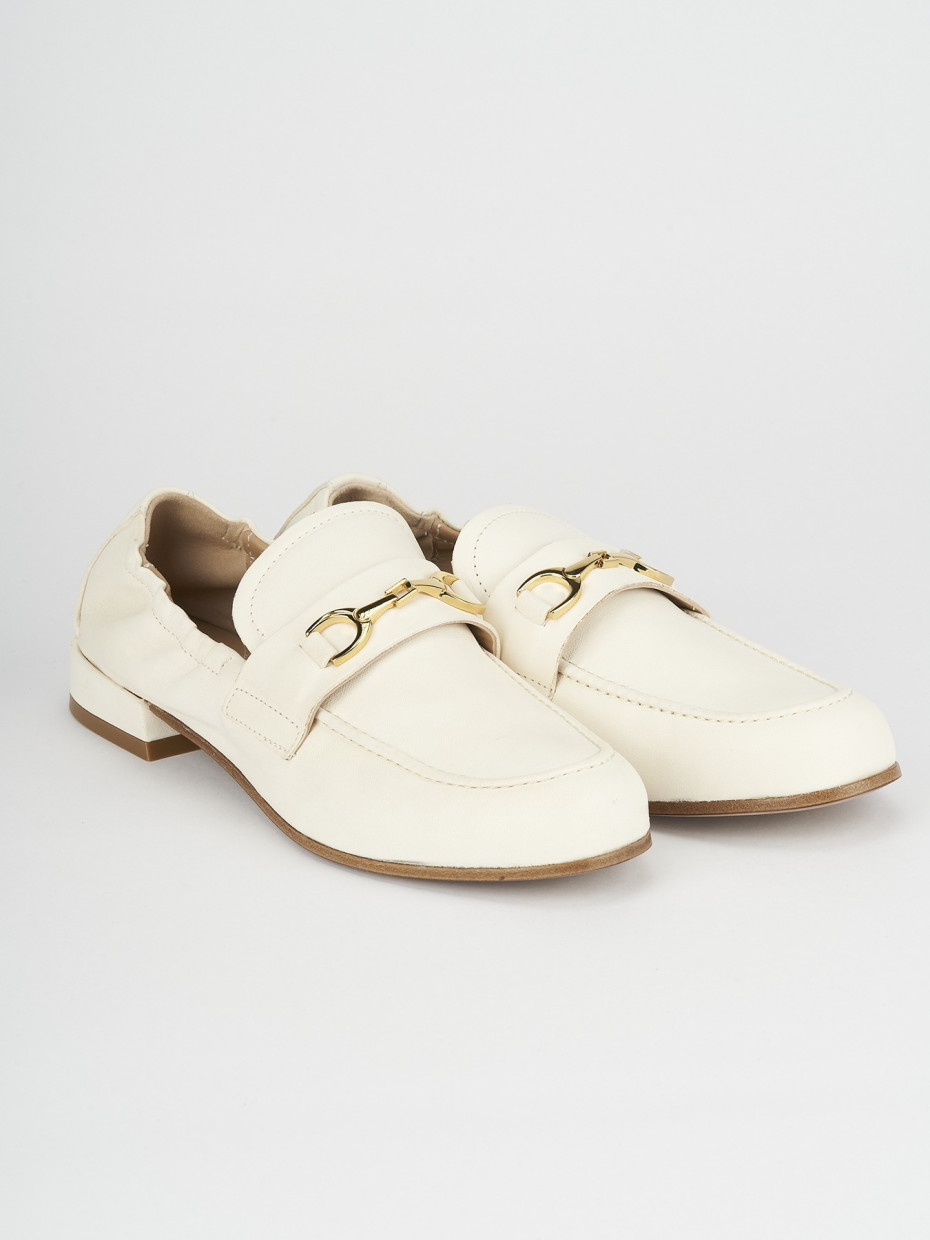Mocassino tacco 1 cm beige pelle