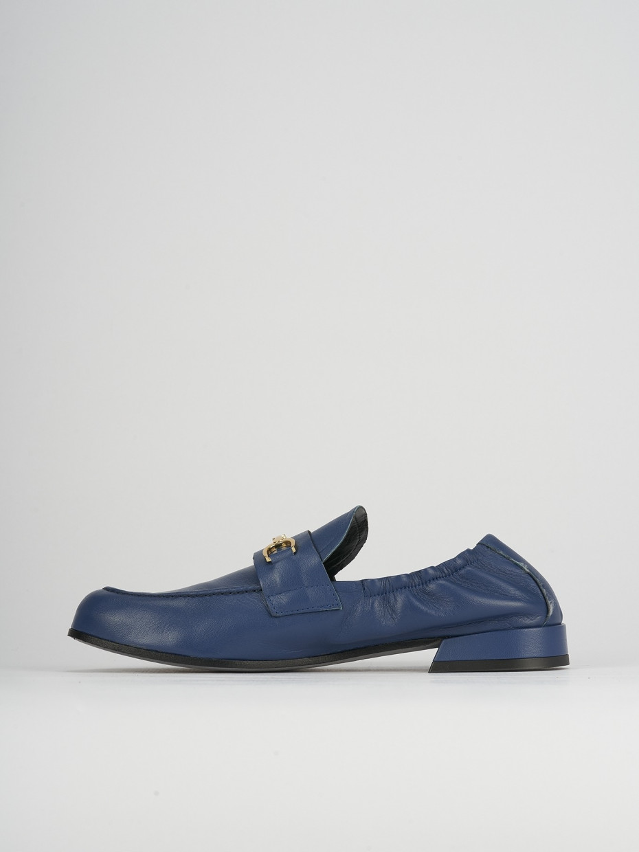 Mocassino tacco 1 cm blu pelle