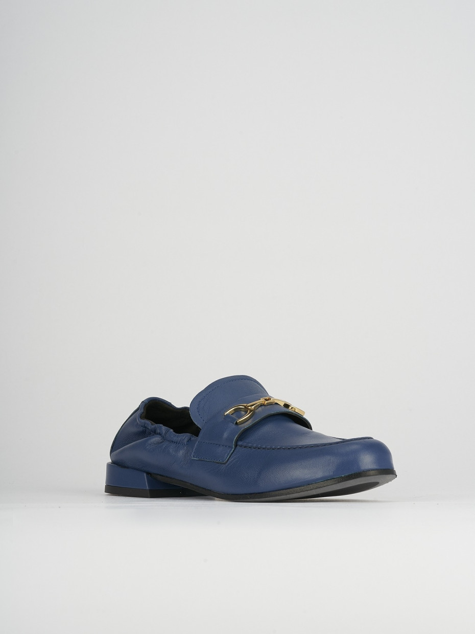 Mocassino tacco 1 cm blu pelle