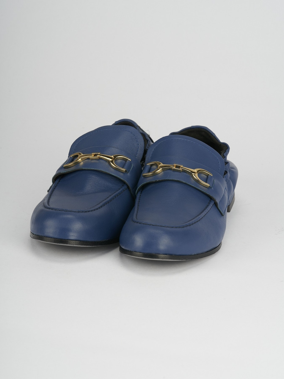 Mocassino tacco 1 cm blu pelle