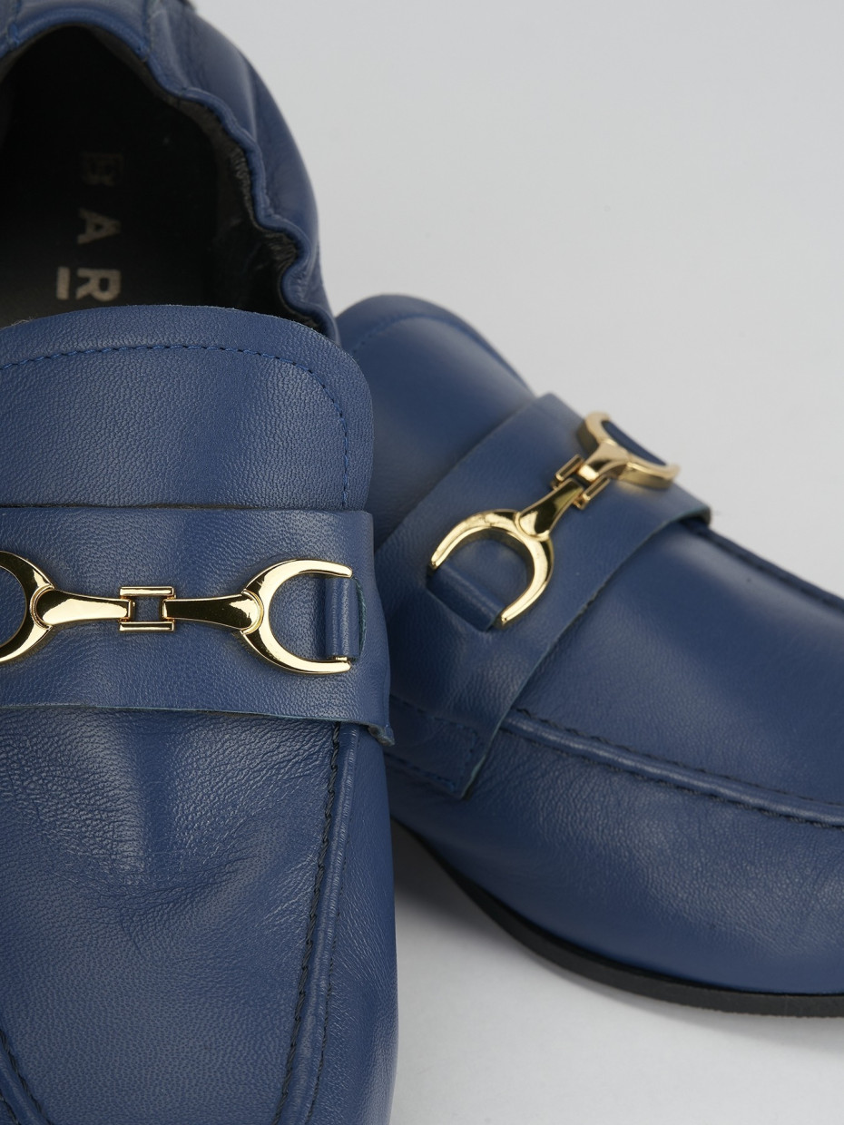Mocassino tacco 1 cm blu pelle