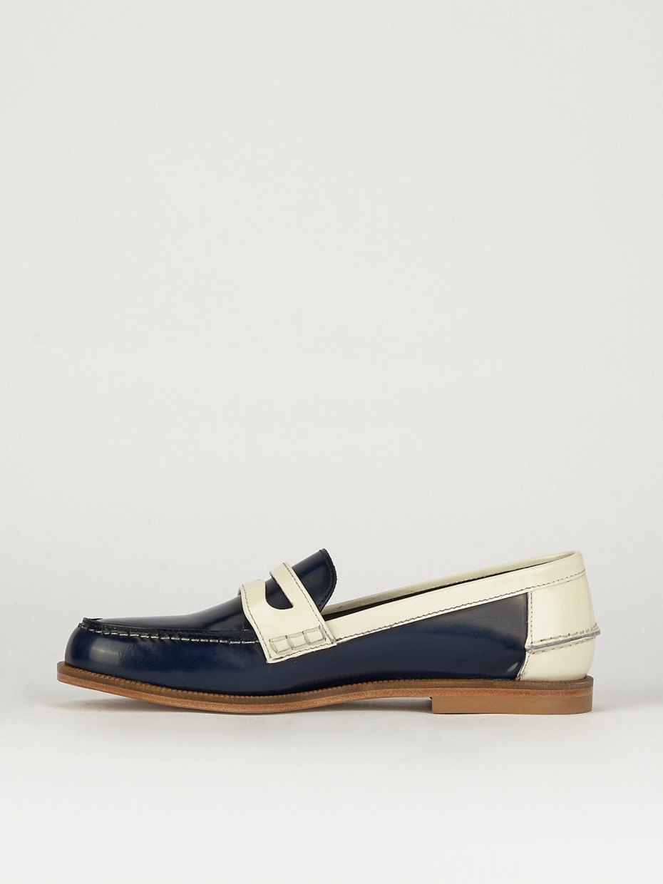 Mocassino tacco 1 cm blu pelle