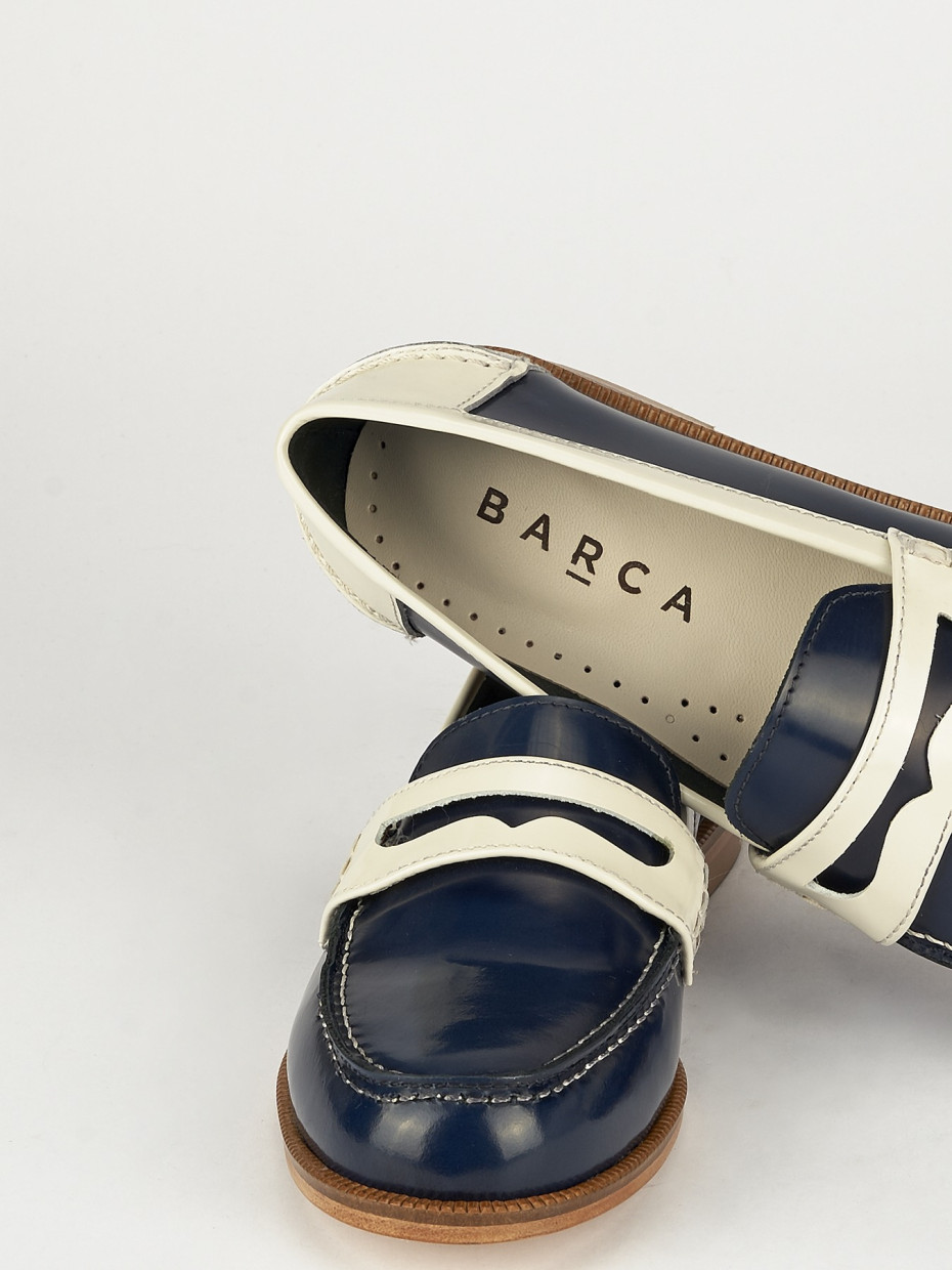 Mocassino tacco 1 cm blu pelle