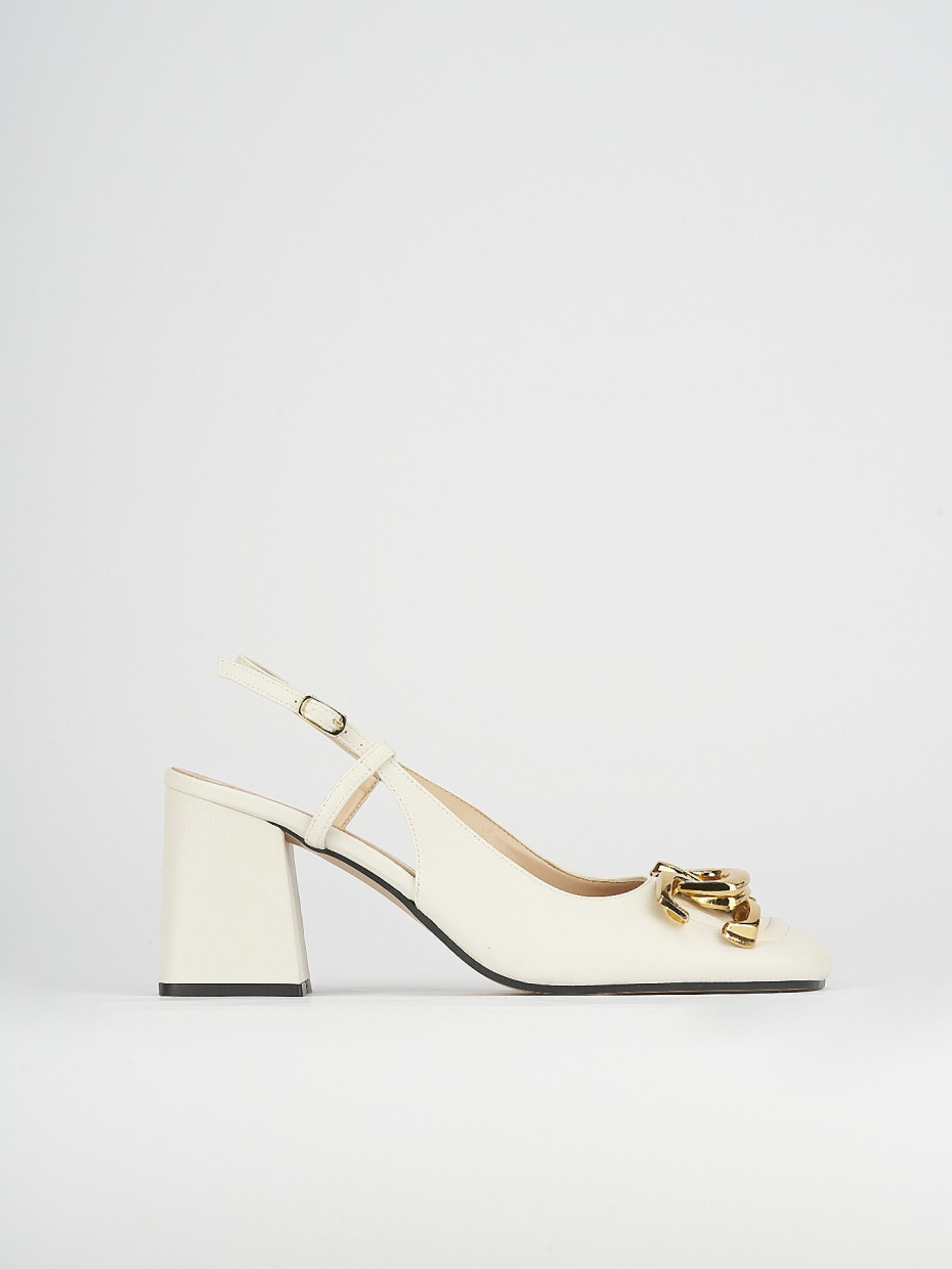 Décolleté e slingback tacco 8cm pelle bianco