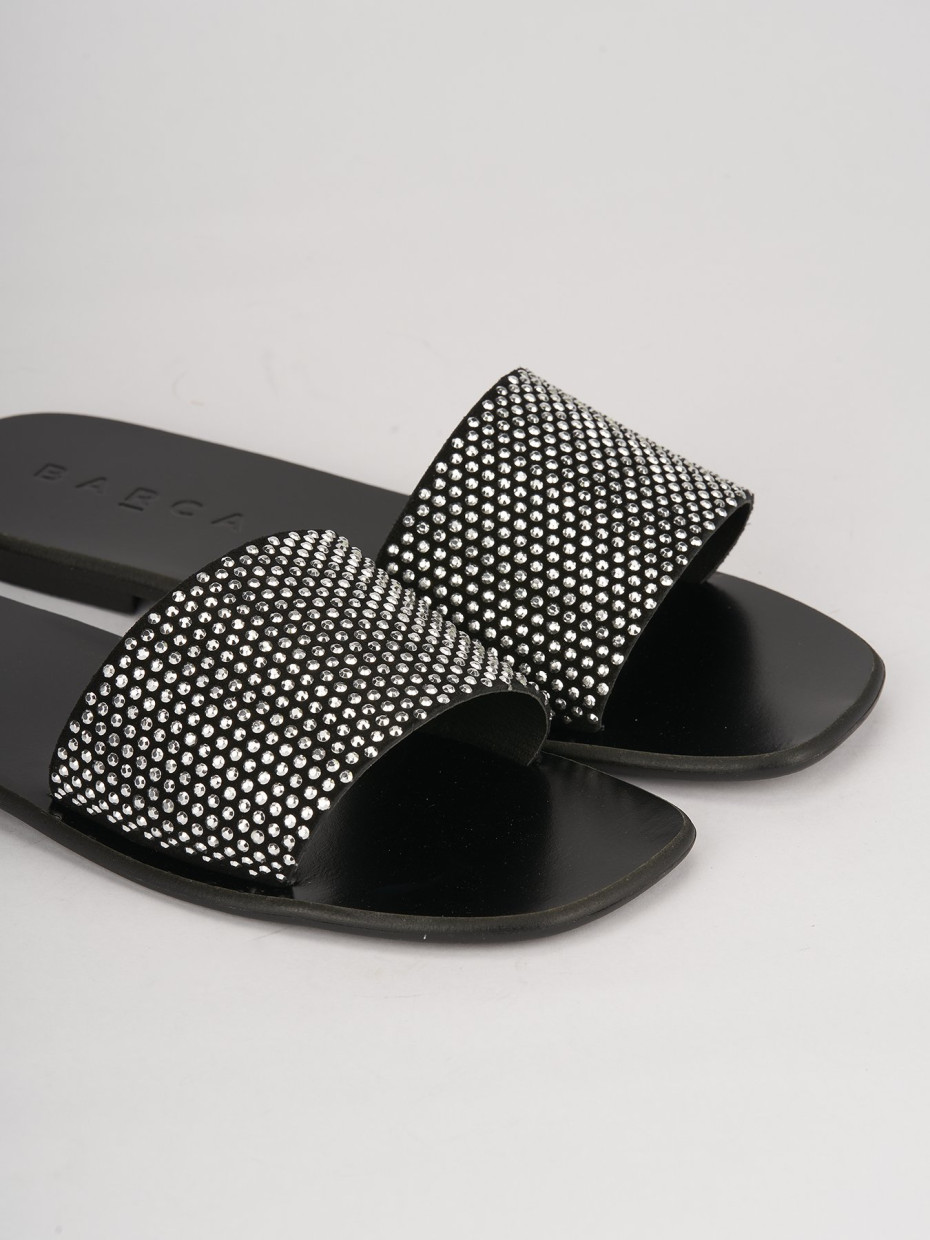 Slippers heel 1 cm black leather