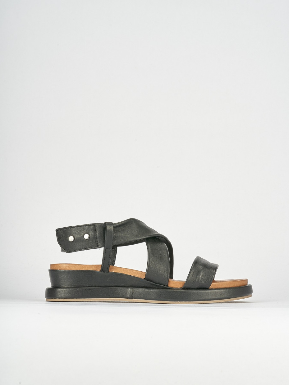 Sandali zeppa tacco 3cm pelle nero