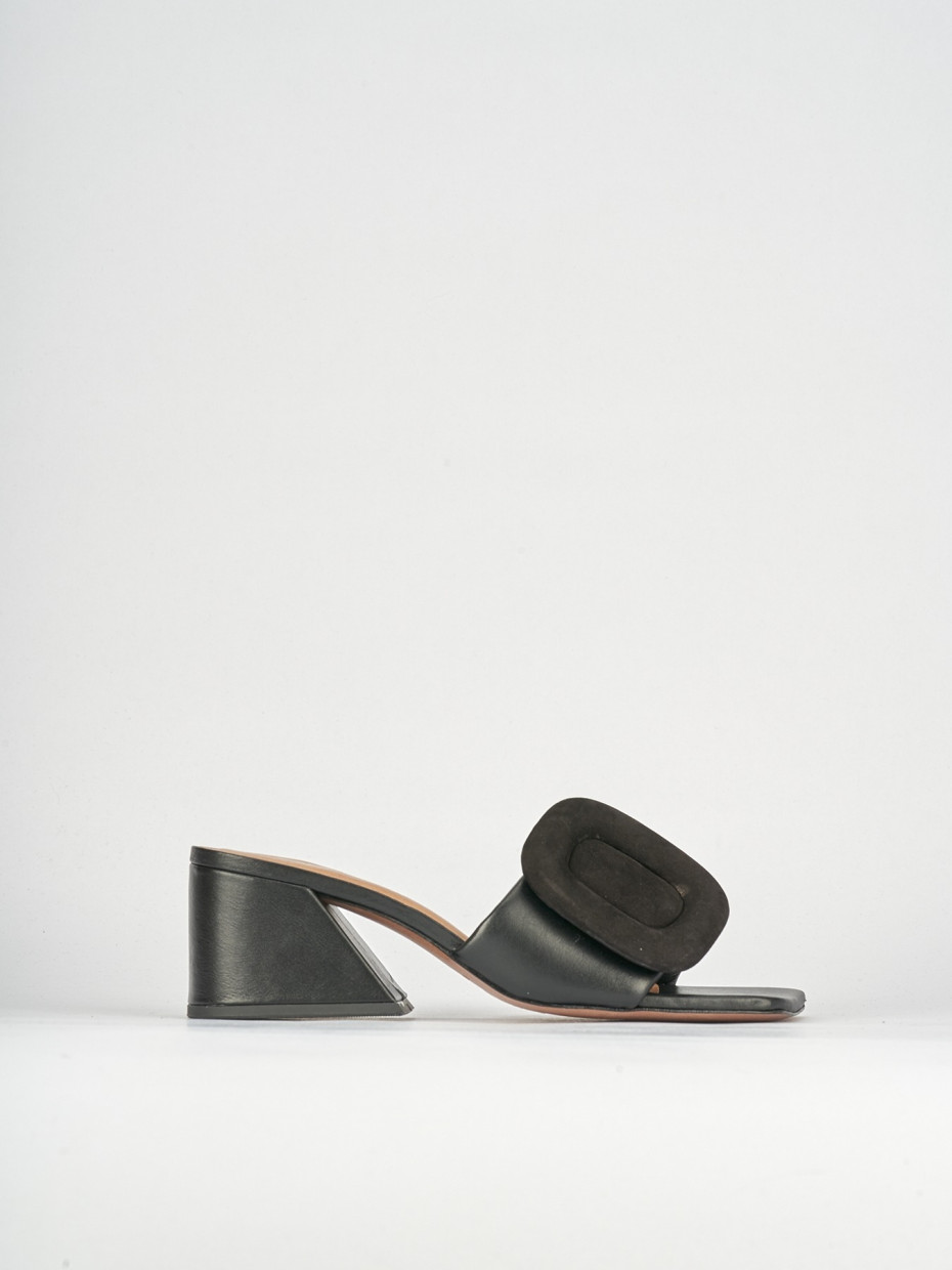 Slippers heel 6 cm black leather