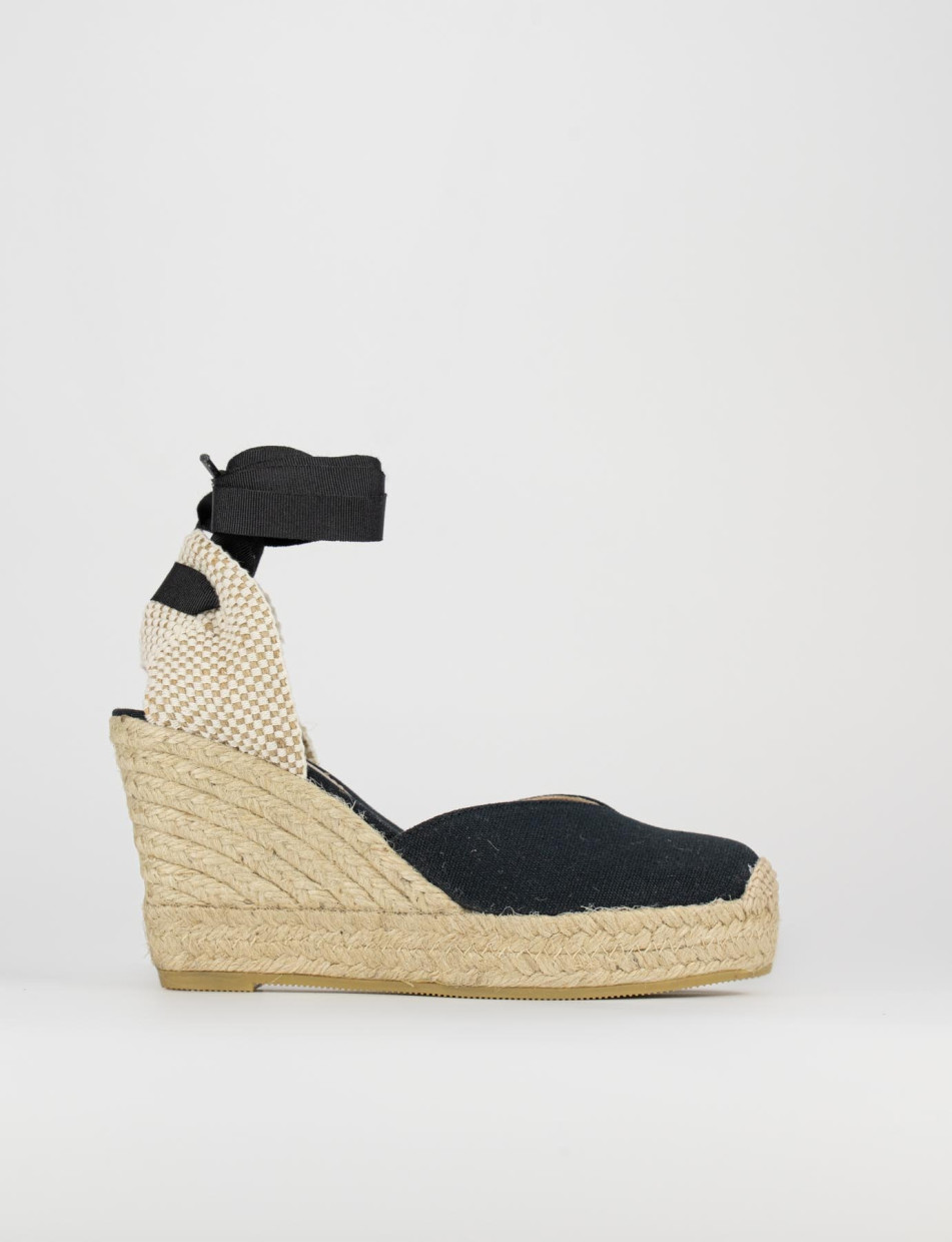 Espadrilla zeppa 9 cm nero tessuto