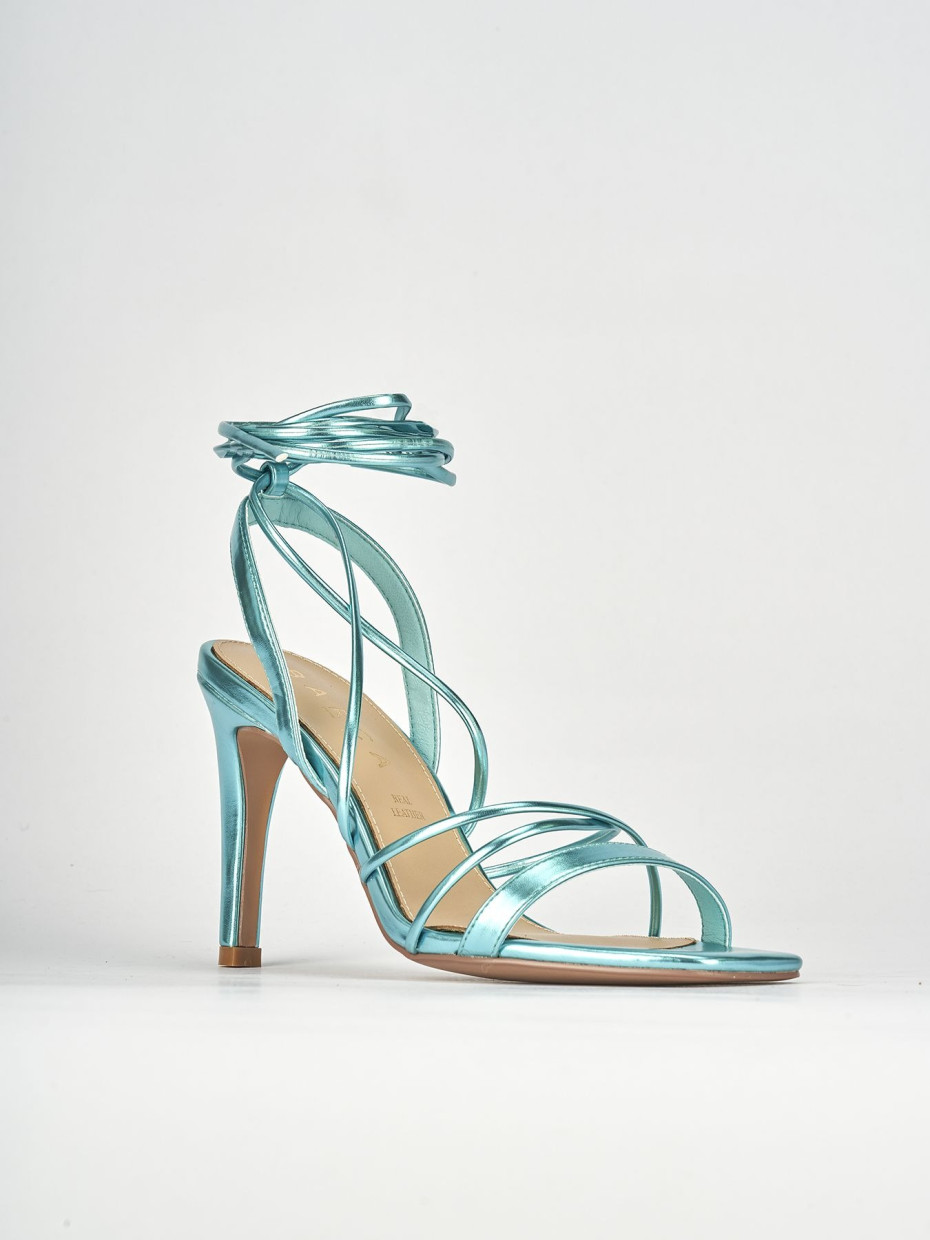 Sandalo tacco 8 cm azzurro pelle