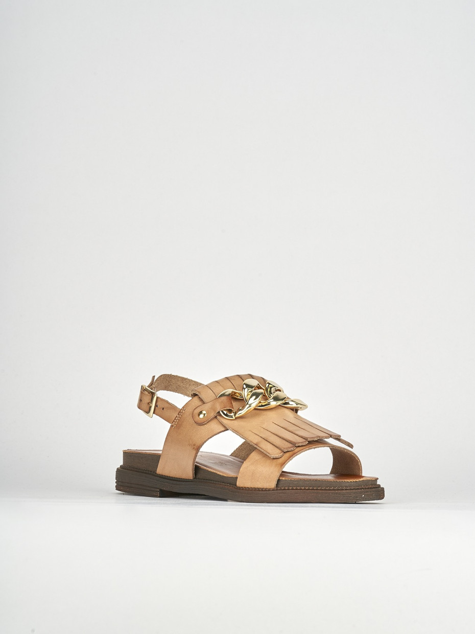Sandalo tacco 1 cm  marrone pelle