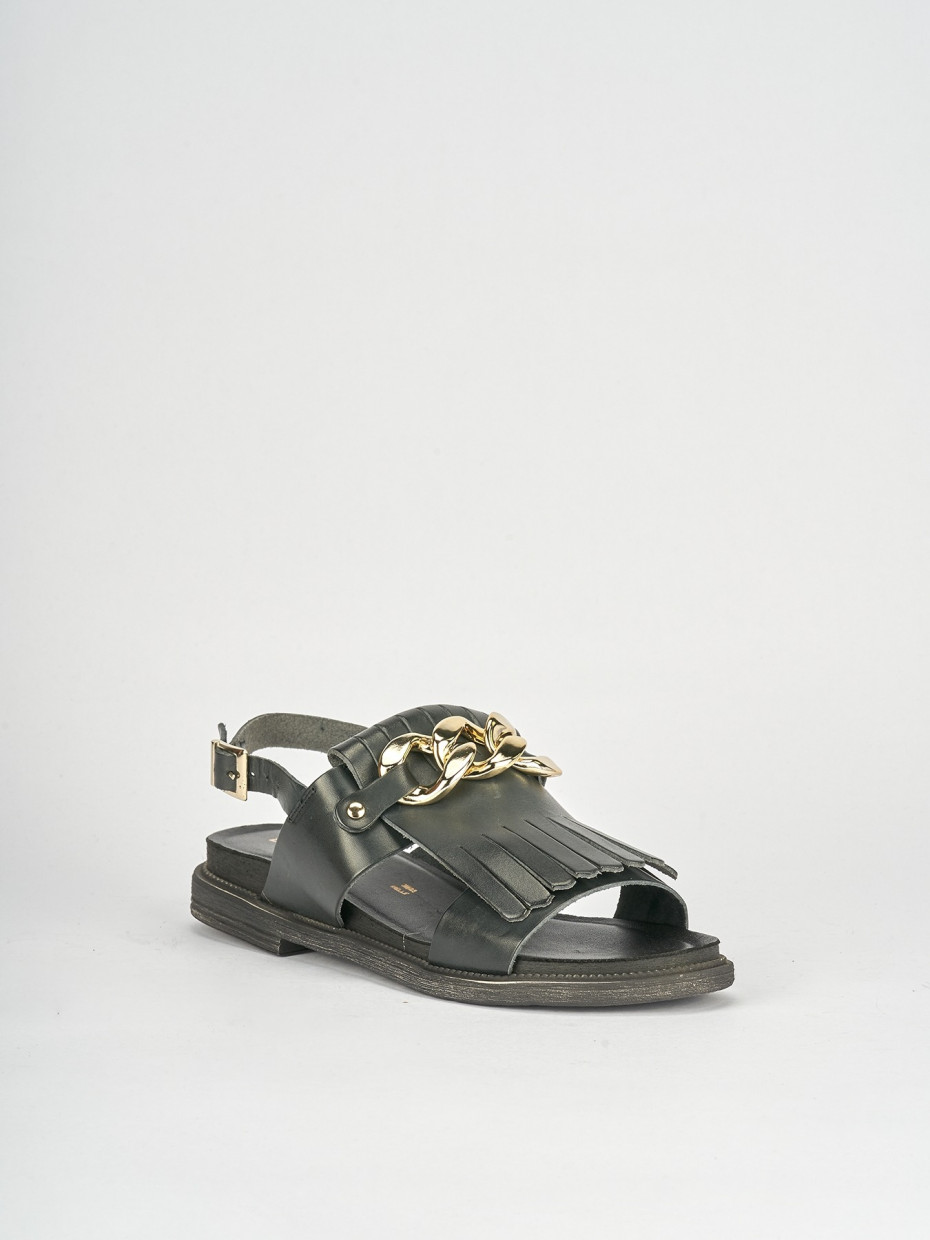 Low heel sandals heel 1 cm black leather