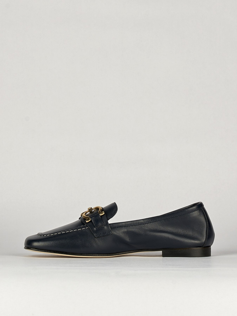 Mocassino tacco 1 cm blu pelle