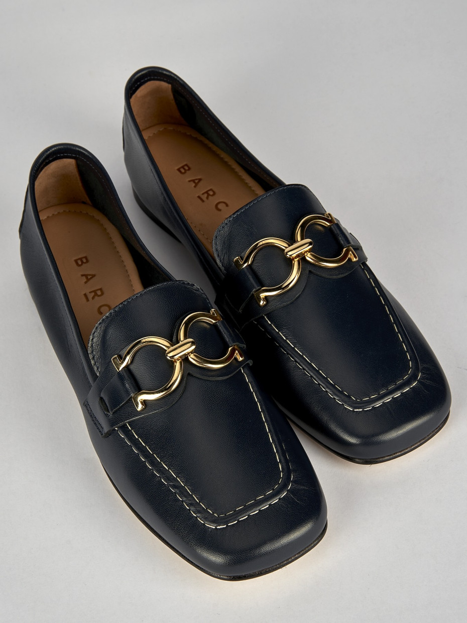 Mocassino tacco 1 cm blu pelle