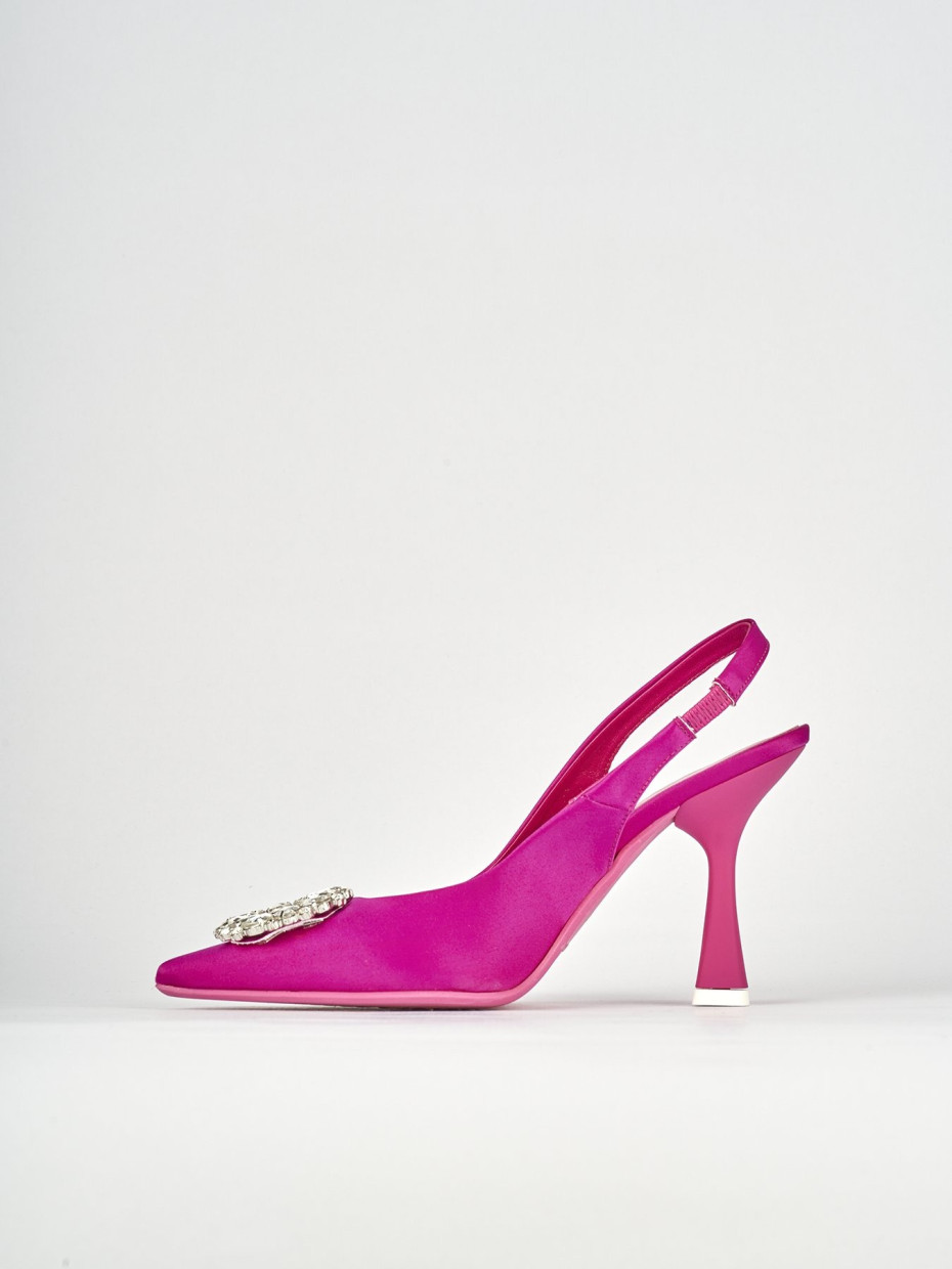 Décolleté e slingback tacco 9cm raso rosa