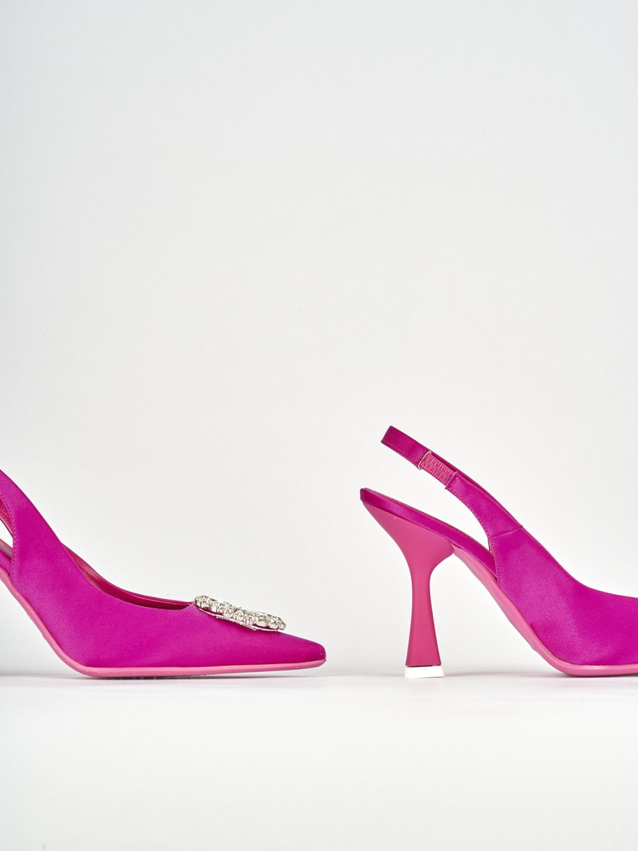 Décolleté e slingback tacco 9cm raso rosa