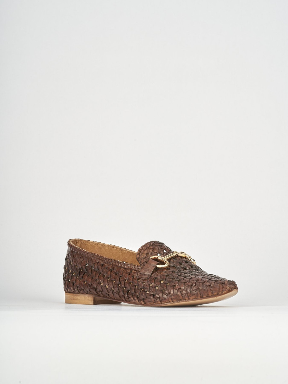 Mocassini tacco 1cm pelle marrone