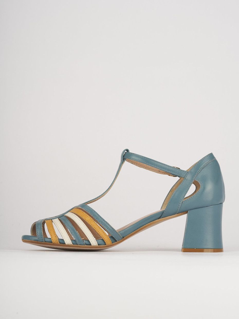Sandali tacco 5cm pelle azzurro