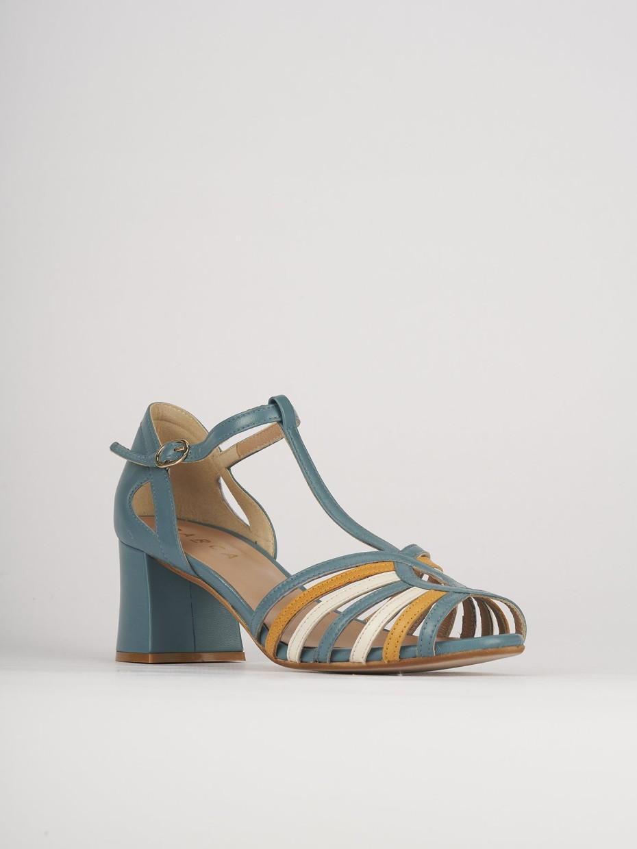 Sandali tacco 5cm pelle azzurro