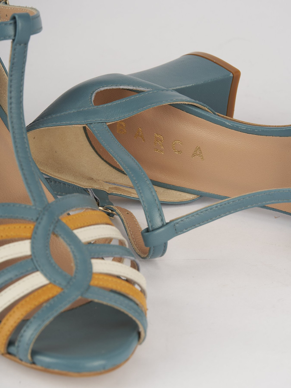Sandali tacco 5cm pelle azzurro