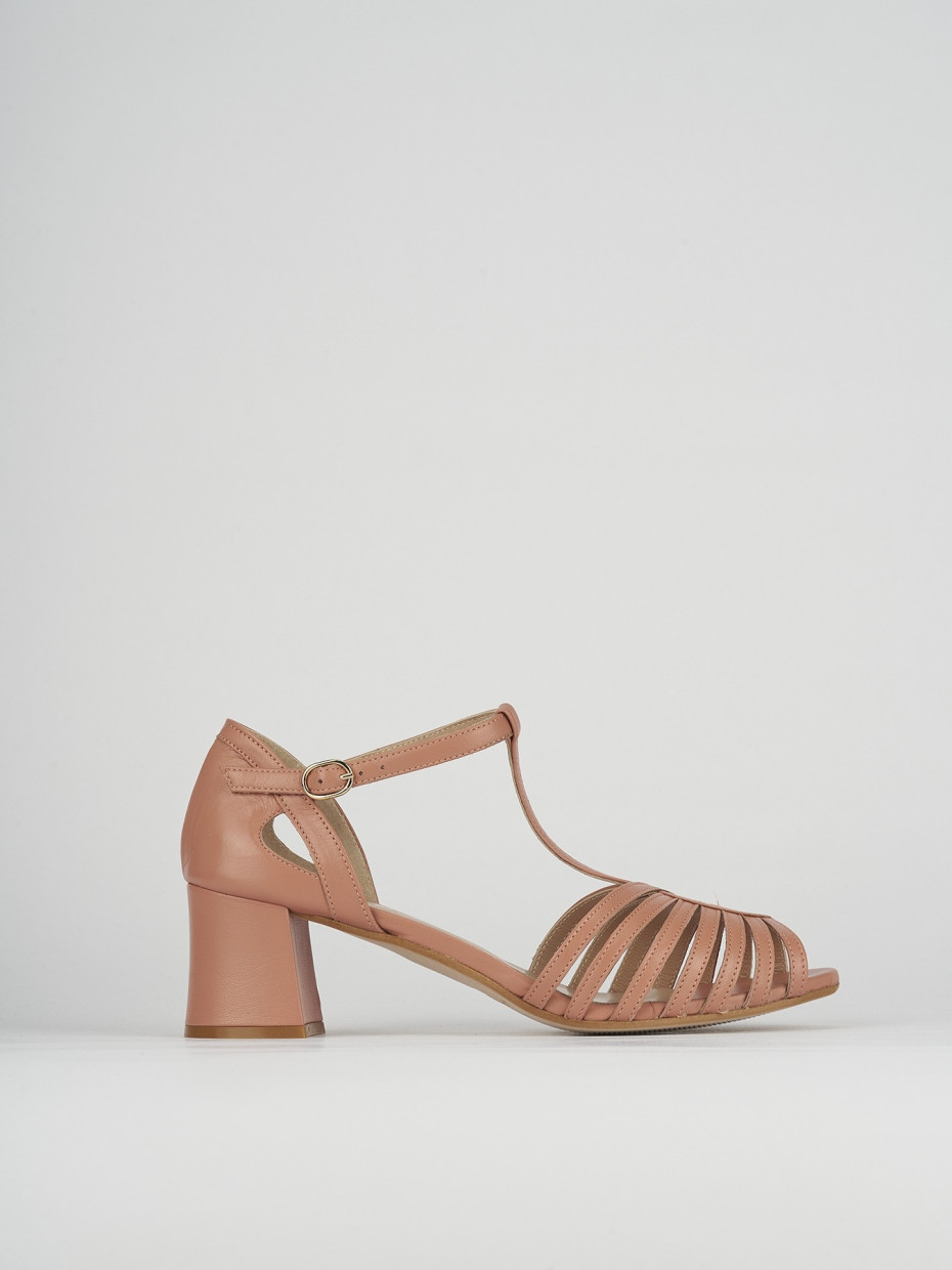 High heel sandals heel 5 cm pink leather