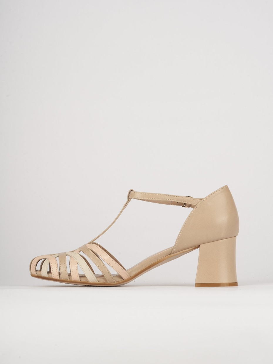 Sandali tacco 5cm pelle beige