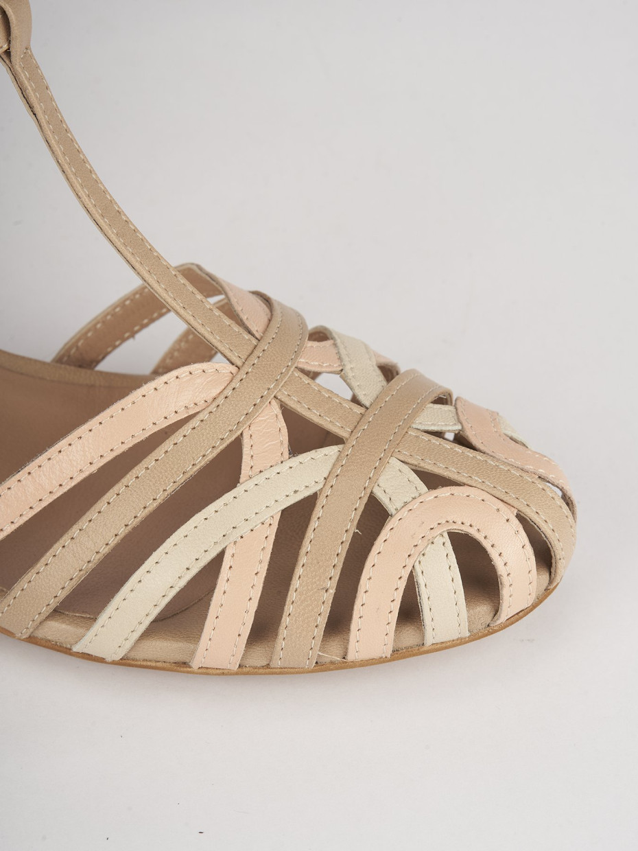Sandali tacco 5cm pelle beige