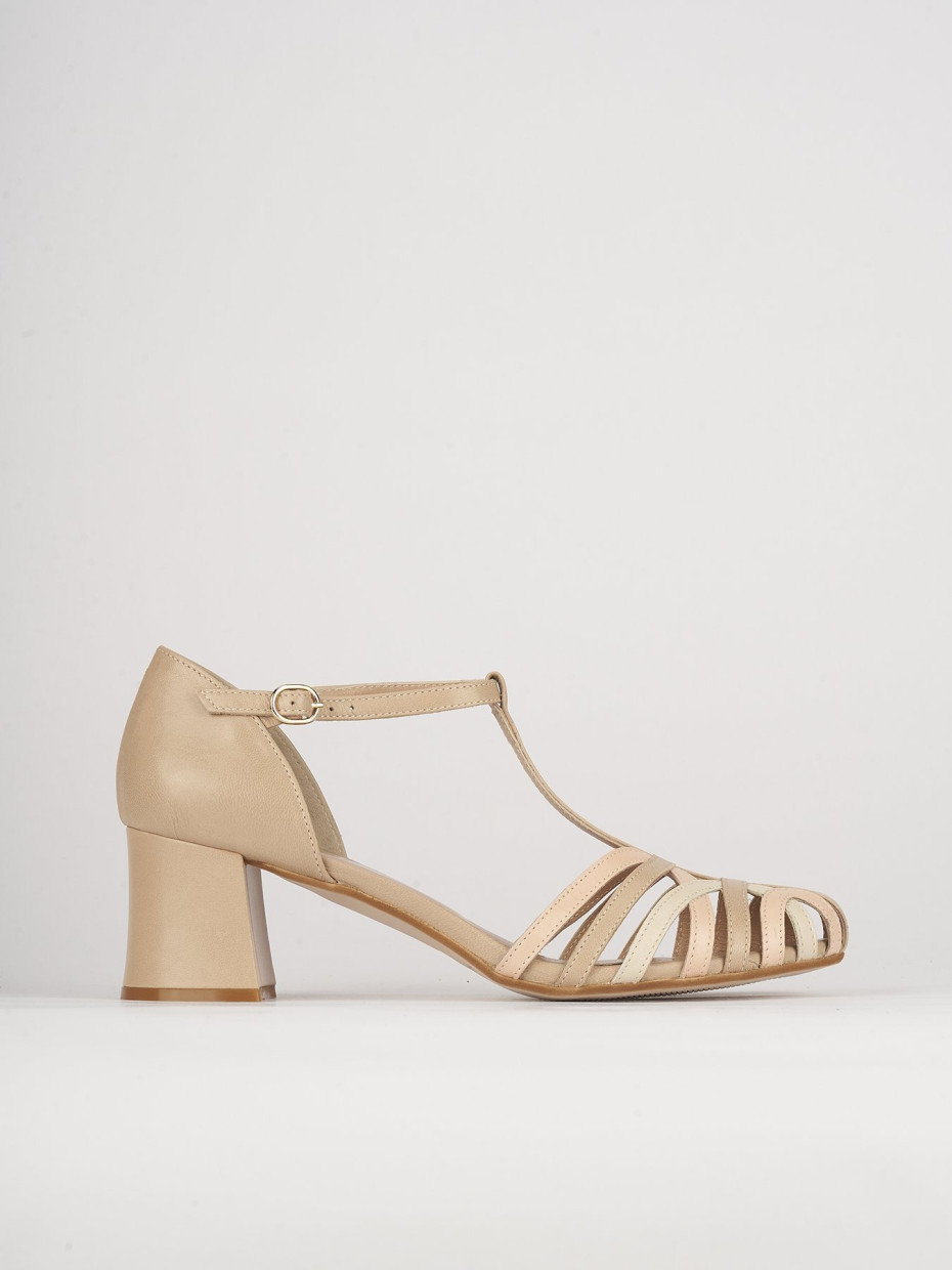 High heel sandals heel 5 cm beige leather