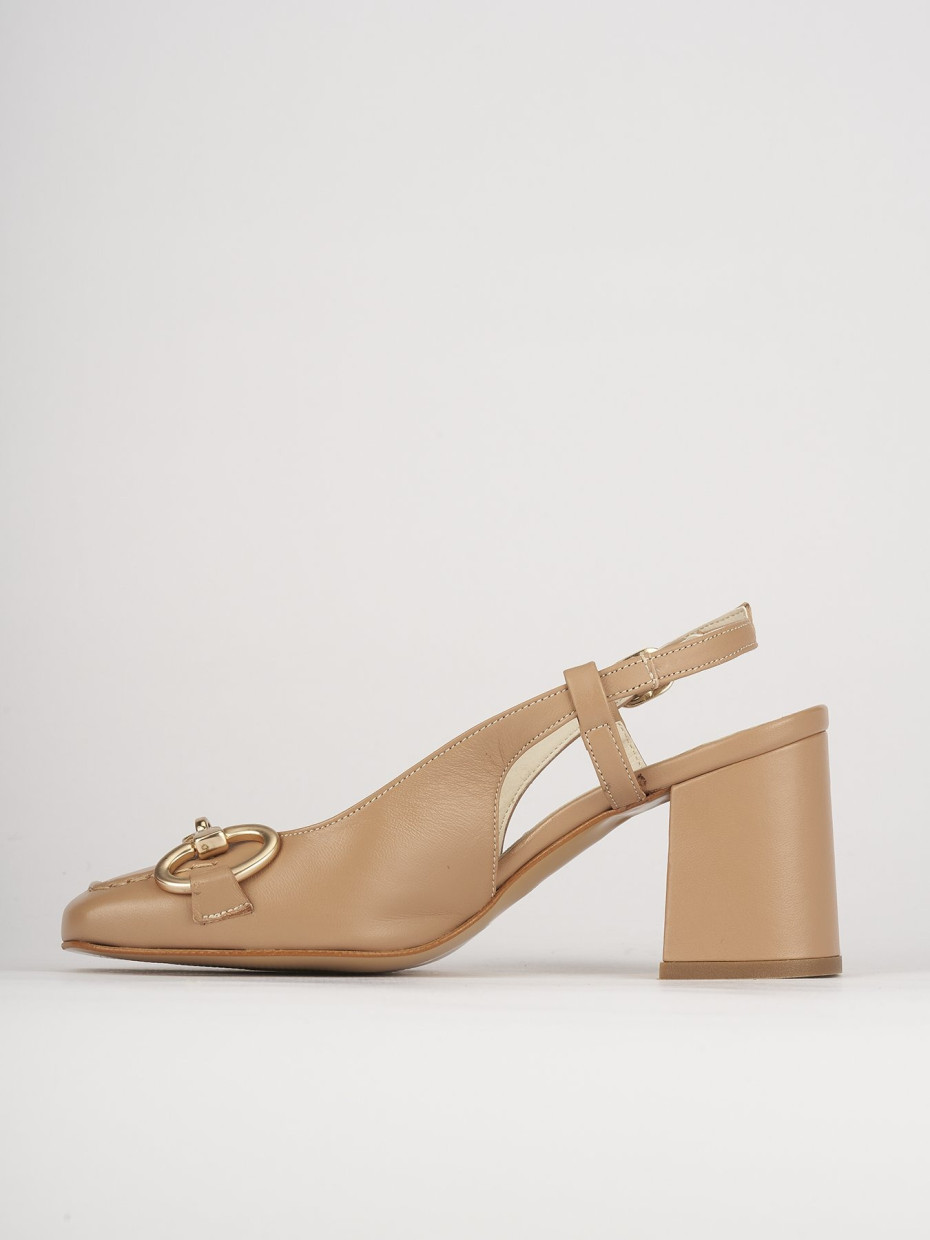 Décolleté e slingback tacco 6cm pelle marrone