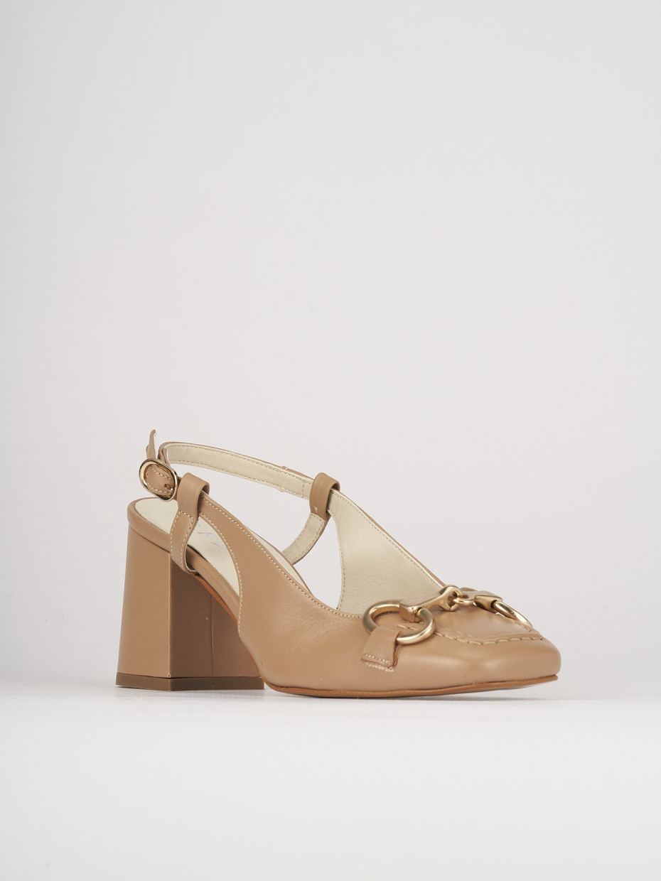 Décolleté e slingback tacco 6cm pelle marrone