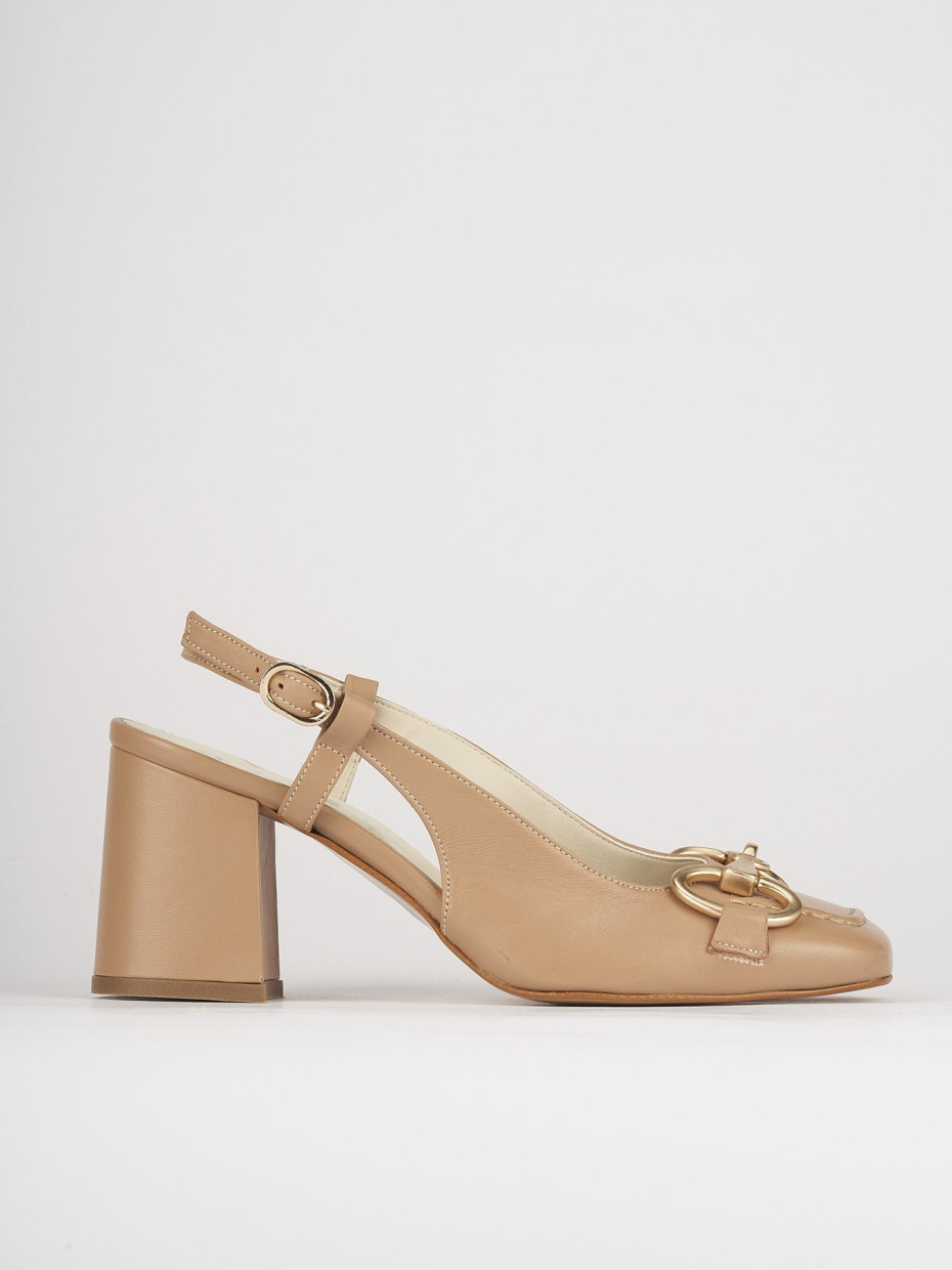 Décolleté e slingback tacco 6cm pelle marrone