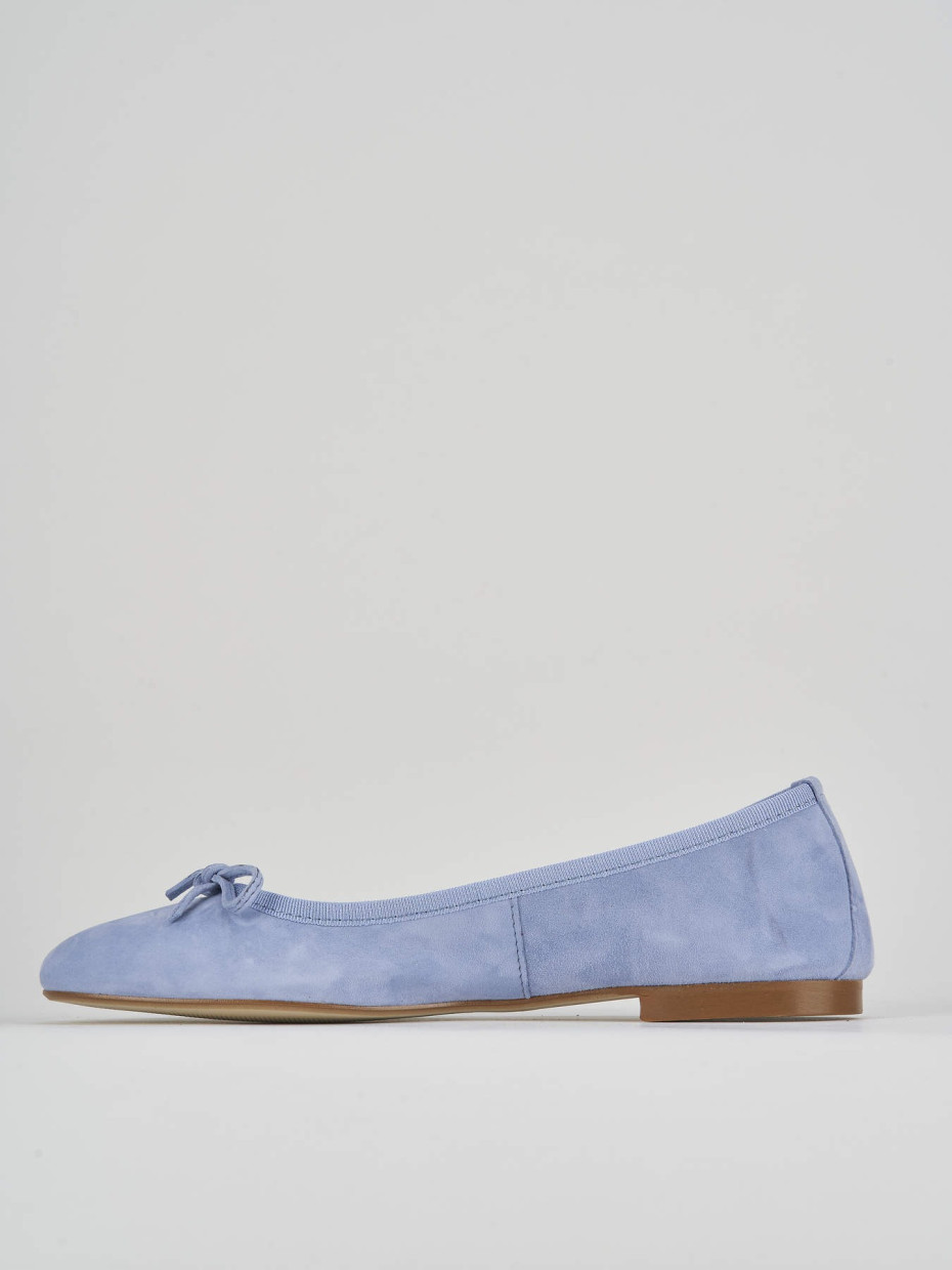 Flat shoes heel 1 cm light blue chamois