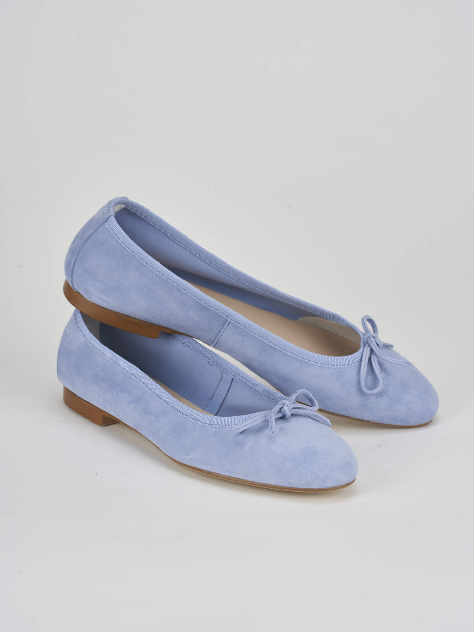 Ballerina tacco 1 cm azzurro camoscio